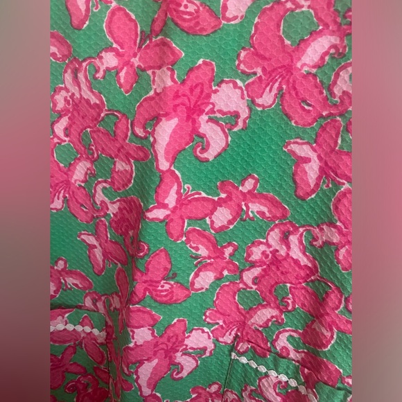 Girls Lilly Pulitzer sz 14 Green Pink Butterfly Floral Shift Dress w/ Pockets - Picture 6 of 11